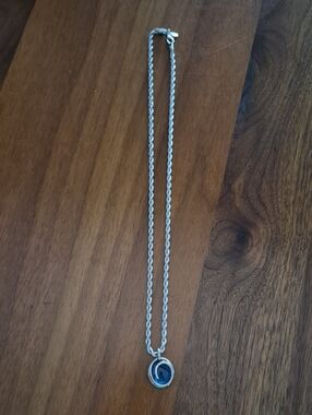 Stainless Steel Rope Chain Necklace with Blue Glass Pendant
